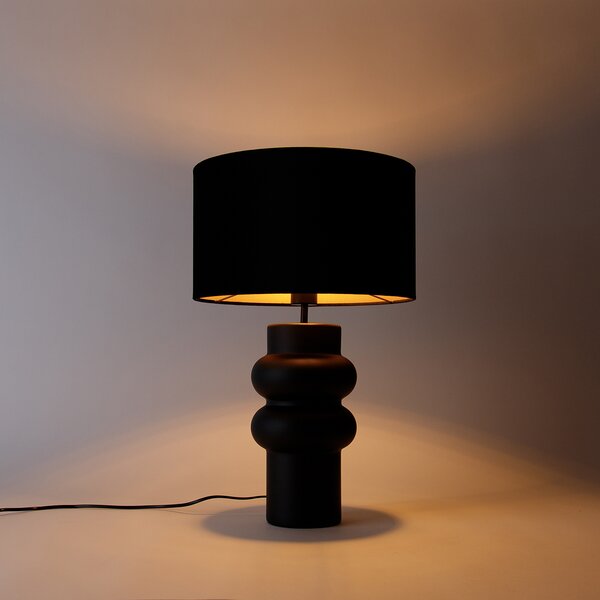 Lampă de masă de design cu abajur din catifea neagră, negru cu auriu 35 cm - Alisia