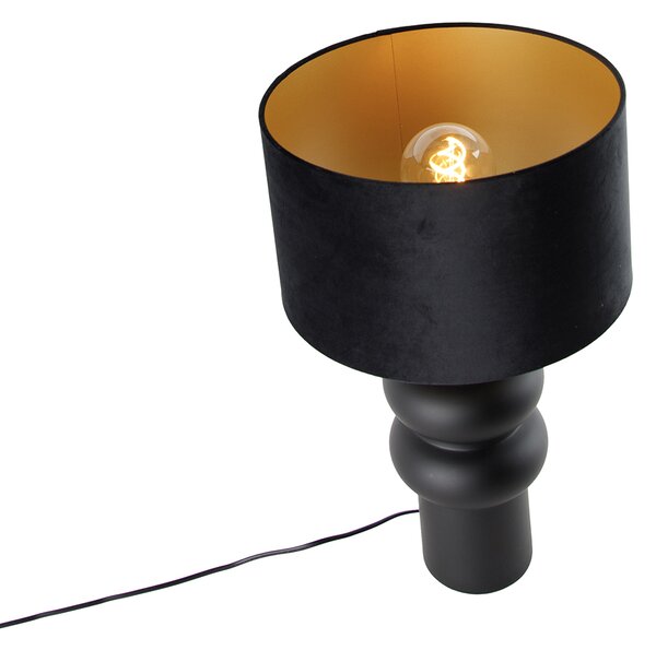 Lampă de masă de design cu abajur din catifea neagră, negru cu auriu 35 cm - Alisia