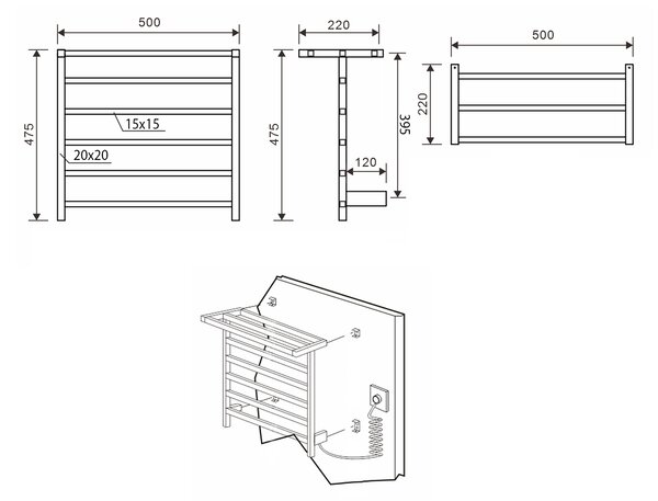 Sapho Sapho, ELZOR Uscător de prosoape electric 500x470mm, 60W, negru mat, EB510