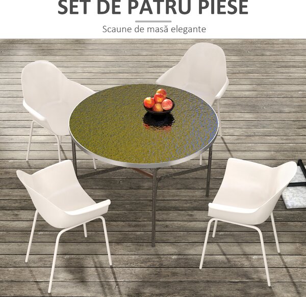 Outsunny Set de 4 Scaune de Grădină Gri, Stivuibile, cu Spătar Înalt și Cotieră, Cadru din Metal, Design Elegant pentru Exterior | Aosom Romania