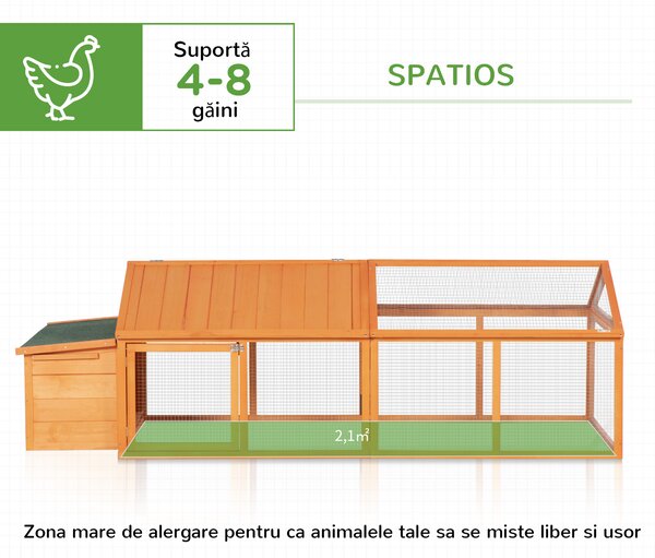 PawHut Coteț pentru Găini de Exterior cu Acoperiș Rabatabil și Ușă Largă Pentru 4-8 Găini, 240x112,5x76 cm, Portocaliu | Aosom Romania