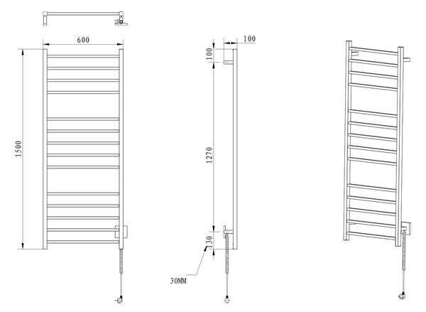 Sapho Sapho, uscător de prosoape electric ESKINADO, pătrat, 600x1500 mm, 130 W, negru mat, ER450BV