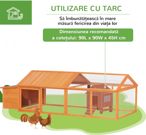 PawHut Coteț pentru Găini de Exterior cu Acoperiș Rabatabil și Ușă Largă Pentru 4-8 Găini, 240x112,5x76 cm, Portocaliu | Aosom Romania