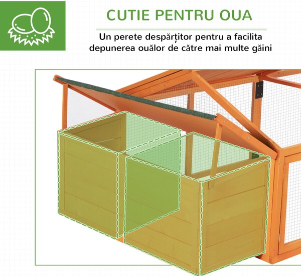 PawHut Coteț pentru Găini de Exterior cu Acoperiș Rabatabil și Ușă Largă Pentru 4-8 Găini, 240x112,5x76 cm, Portocaliu | Aosom Romania