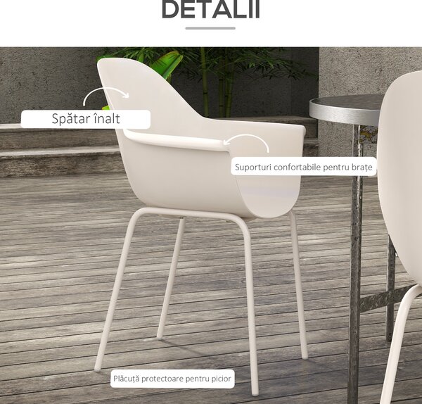 Outsunny Set de 4 Scaune de Grădină Gri, Stivuibile, cu Spătar Înalt și Cotieră, Cadru din Metal, Design Elegant pentru Exterior | Aosom Romania