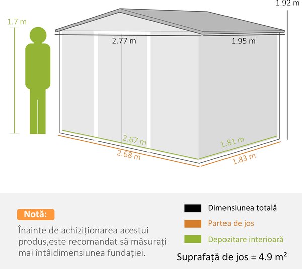 Outsunny Magazie de Grădină cu 4 Orificii de Ventilare și 2 Uși, Șopron pentru Depozitarea Uneltelor, 277x195x192 cm, Maro | Aosom Romania