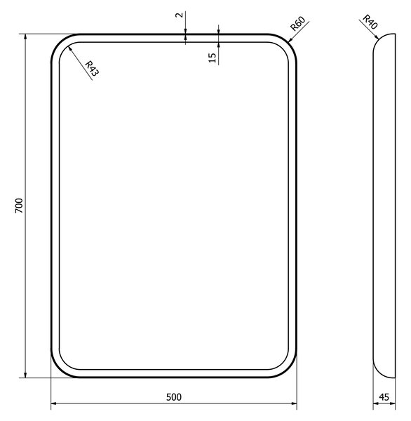 Sapho Sapho, oglindă rotunjită cu iluminare din spate LED FLOAT în cadru 500x700mm, albă, 22571