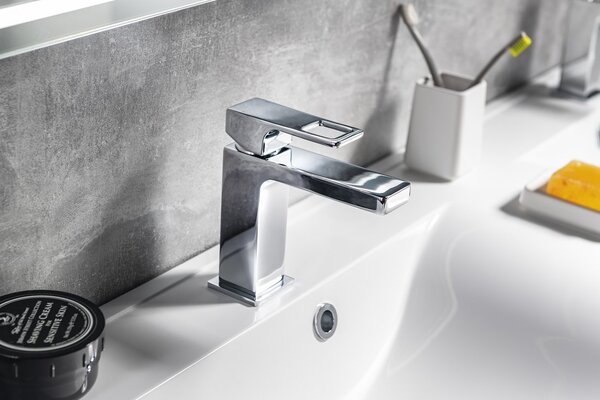 Sapho Sapho, baterie de lavoar autonomă FORATA înaltă fără priză, gura prelungită, negru mat, FT007/15