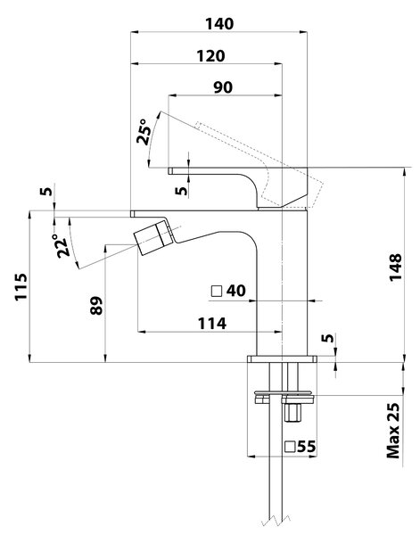 Sapho Sapho, baterie pentru bideu FORATA fara priza, crom, FT003