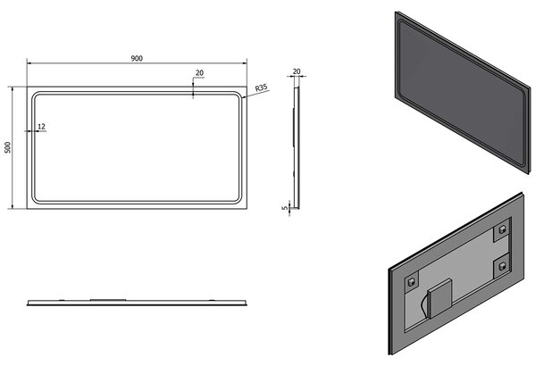 Sapho Sapho, oglinda GEMINI cu LED-uri retroiluminate 900x500mm, GM090