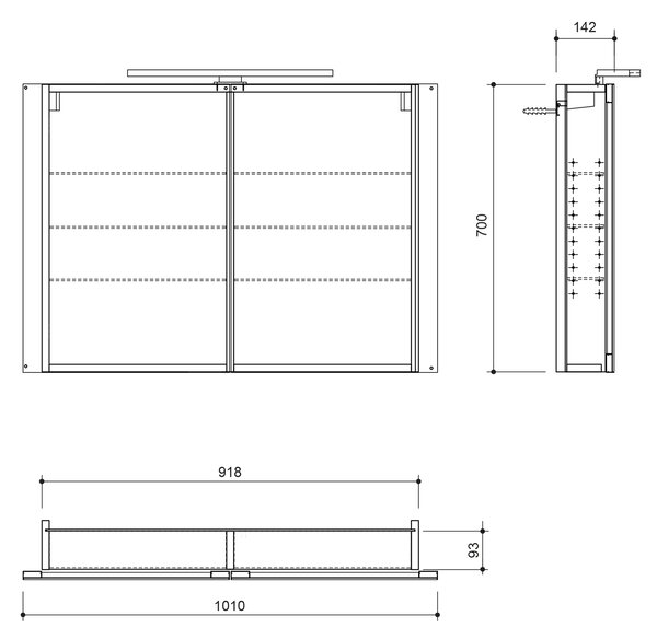 Sapho Sapho, galerie GRETA cu iluminare LED, 101x70x14cm, mat negru, GR105-0035