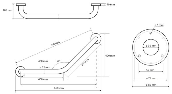 Sapho Sapho, mâner HANDICAP 120° 400/400mm, oțel inoxidabil lustruit, XH501