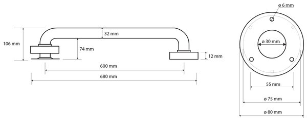 Sapho Sapho, mâner HANDICAP 600mm, negru, XH512B