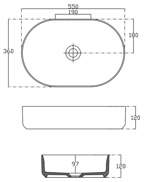 Sapho Sapho, chiuvetă de blat ceramică INFINITY OVAL, 55x36 cm, alb, 10NF65055