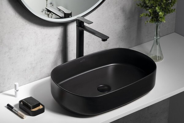 Sapho Sapho, chiuvetă de blat ceramică INFINITY OVAL, 55x36 cm, negru mat, 10NF65055-2N