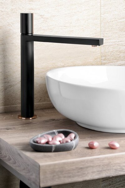 Sapho Sapho, Baterie de lavoar de sine stătătoare KAISA fără priză, înaltă, 235 mm, negru mat-aur roz, ZT091