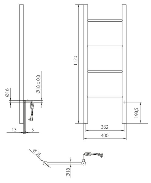 Sapho Sapho, KARBO Uscător de prosoape electric, rotund, 400x1120 mm, 87 W, negru, KB904
