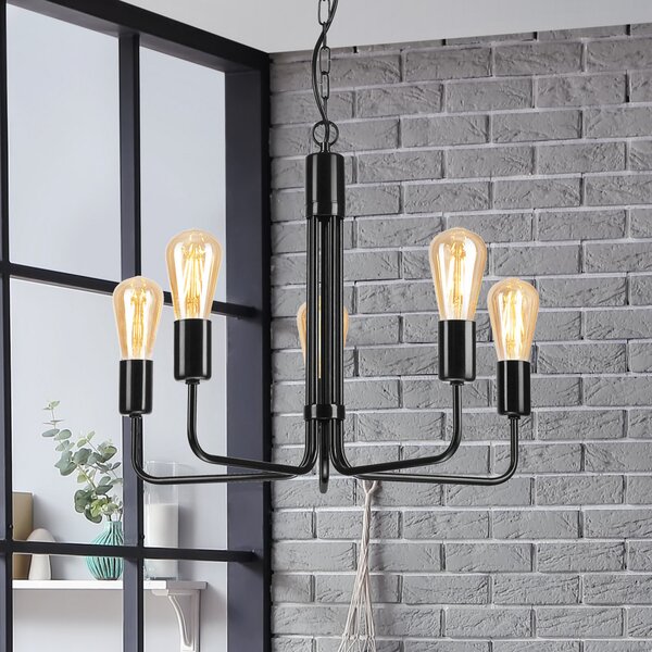 Lamkur Candelabru Malou, 5 becuri, negru, reglabil, Negru, Camera de zi / sufragerie, Metal, Modern