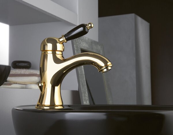 Sapho Sapho, baterie de baie de perete KIRKÉ BLACK, mâner negru, crom, KI10NC
