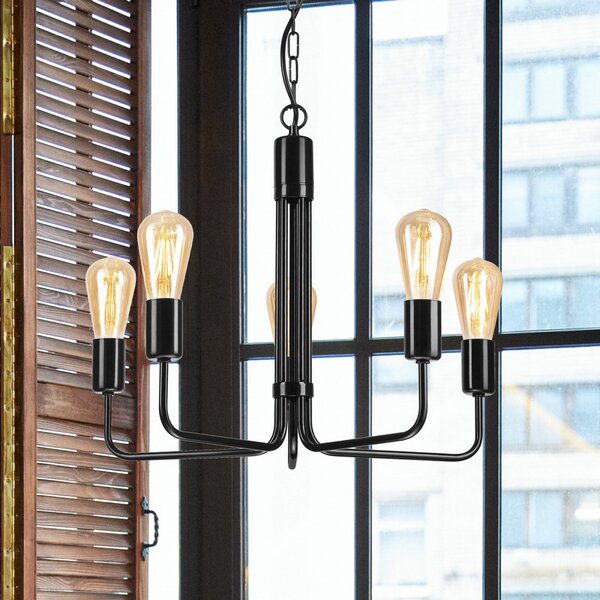 Lamkur Candelabru Malou, 5 becuri, negru, reglabil, Negru, Camera de zi / sufragerie, Metal, Modern