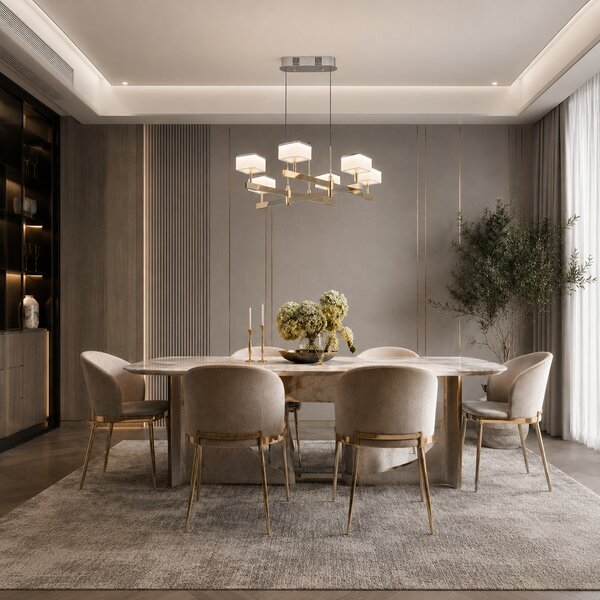 Lustra Milano LED cu 6 Brate, Finisaj Aluminiu Periat - Gold Bussy Lighting 5876-6