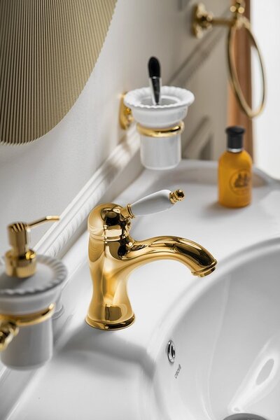 Sapho Sapho, baterie de bază pentru chiuvetă KIRKÉ WHITE cu priză, mâner alb, bronz, KI02BB