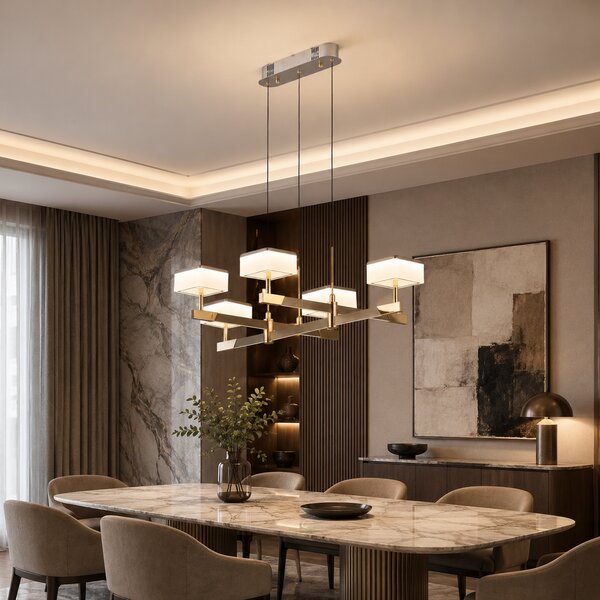 Lustra Milano LED Liniara cu 6 Brate, Finisaj Aluminiu Periat - Gold Bussy Lighting 5876-6L