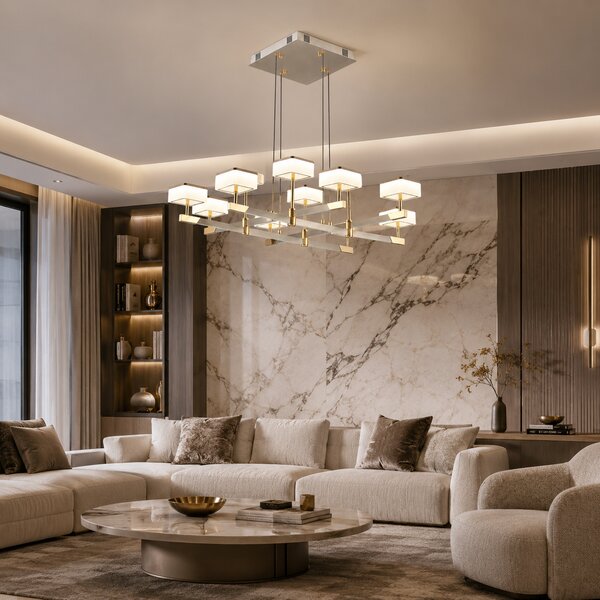 Lustra Milano LED cu 12 Brate pentru Living, Finisaj Aluminiu Periat - Gold Bussy Lighting 5876-8+4