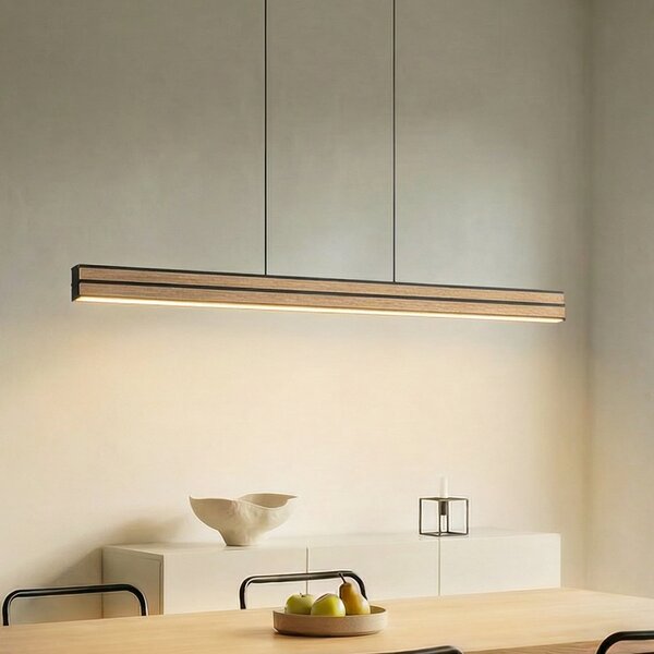 Quitani Lampă suspendată LED Lisene, stejar/negru, CCT 117 cm, dimabilă, reglabil, Lemn, Camera de zi / sufragerie, Lemn, Design