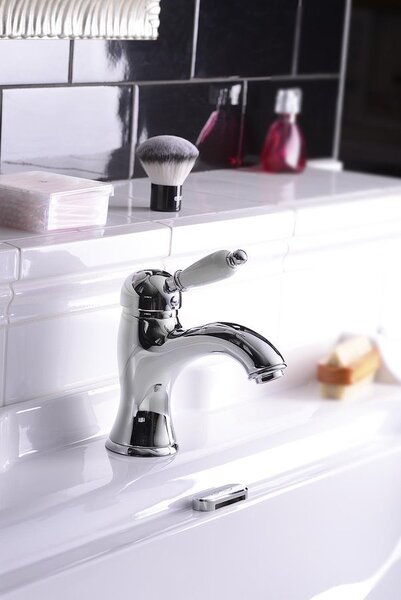 Sapho Sapho, baterie de bază pentru chiuvetă KIRKÉ WHITE cu priză, mâner alb, bronz, KI02BB