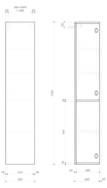 Sapho Sapho, dulap ESPACE 35x172x32cm, 1x usa, stanga/dreapta, alb lucios, ESC330-3030