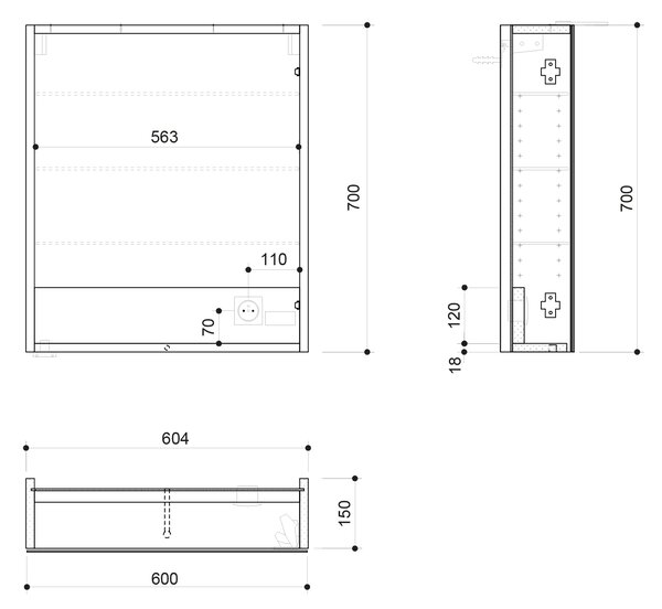 Sapho Sapho, galerie LINEX cu iluminare LED, 60x70x15cm, stânga/dreapta. alb, LX060-0030