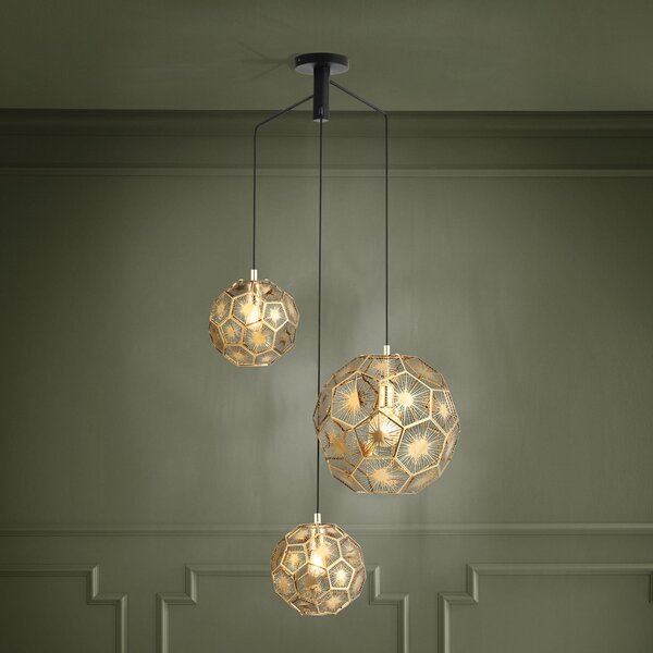 EGLO Lampă suspendată Skoura, culoare alamă, 70 x 68 cm, 3 becuri, oțel, reglabil, Auriu / Alamă, Camera de zi / sufragerie, Metal, Modern, glob