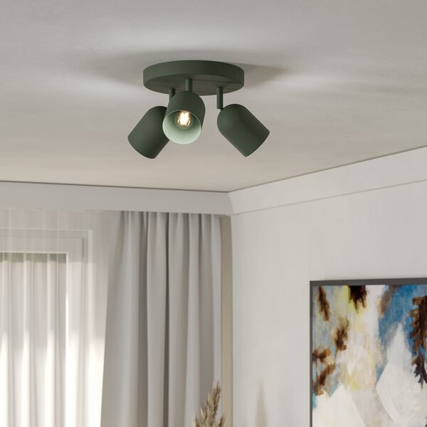 EGLO Spot de tavan Tilston, verde închis, Ø 25 cm, 3 becuri, oțel, reglabil, Verde, Camera de zi / sufragerie, Metal, Plafon cu flacără multiplă