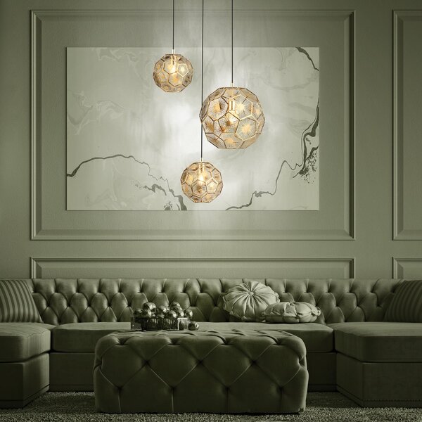 EGLO Lampă suspendată Skoura, culoare alamă, 70 x 68 cm, 3 becuri, oțel, reglabil, Auriu / Alamă, Camera de zi / sufragerie, Metal, Modern, glob