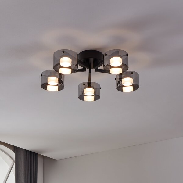 EGLO Plafonieră LED Copillos, negru Ø 66 cm sticlă/metal 5 becuri., reglabil, Negru, Camera de zi / sufragerie, Sticlă, Modern, Plafon cu flacără multiplă