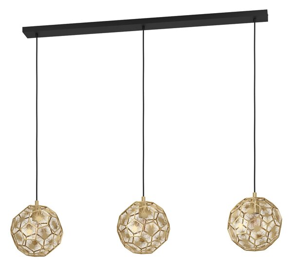 EGLO Lampă suspendată Skoura, culoare alamă, lungime 130 cm, 3 becuri din oțel, reglabil, Auriu / Alamă, Camera de zi / sufragerie, Metal, Modern, glob
