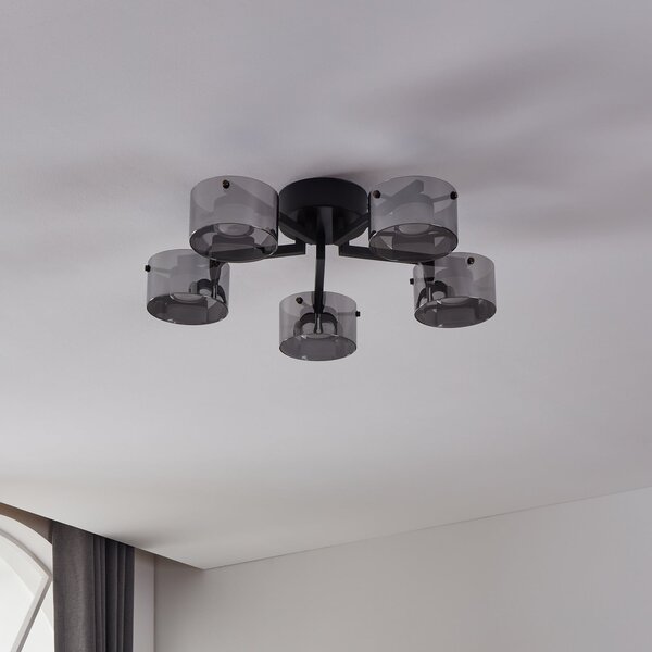 EGLO Plafonieră LED Copillos, negru Ø 66 cm sticlă/metal 5 becuri., reglabil, Negru, Camera de zi / sufragerie, Sticlă, Modern, Plafon cu flacără multiplă