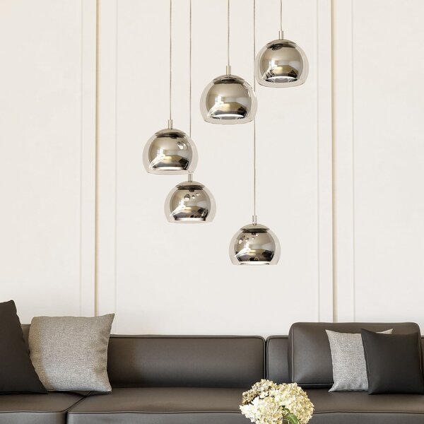 EGLO Lampă suspendată Rocamar 1, crom, Ø 59 cm, 5 becuri, metal/sticlă, reglabil, Metalic, Camera de zi / sufragerie, Sticlă, Modern