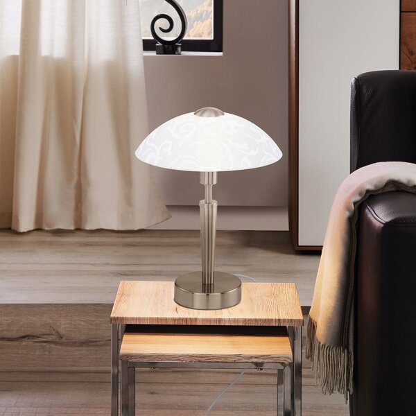EGLO Lampa de masă SOLO 1, nichel mat, înălțime 32 cm, metal/sticlă, dimabil, reglabil, Metalic, Camera de zi / sufragerie, Metal, Modern