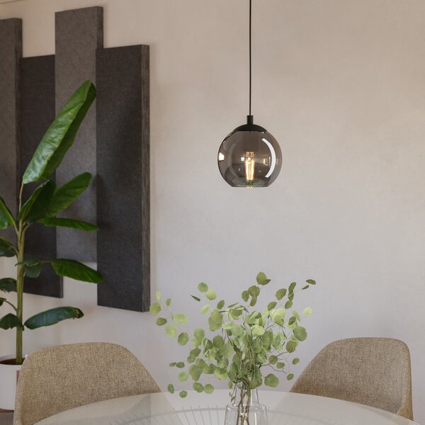 EGLO Lampă suspendată Ariscani, gri fumuriu, Ø 20 cm, sticlă, E27, reglabil, Negru, Camera de zi / sufragerie, Sticlă, Modern, glob
