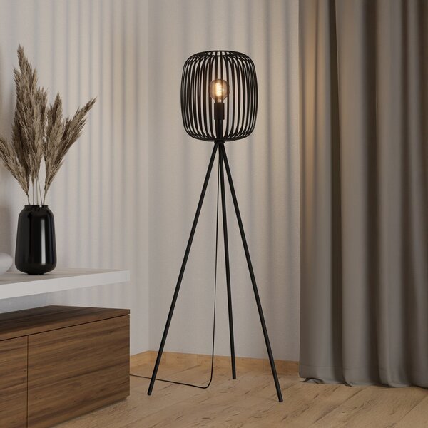 EGLO Lampadar Romazzina, negru, înălțime 141 cm, metal, E27, Negru, Camera de zi / sufragerie, Metal, Modern, Tripod