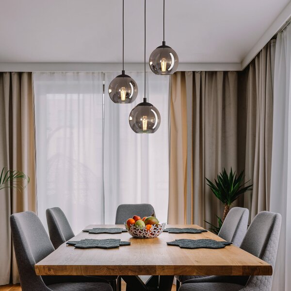 EGLO Lampă suspendată Ariscani, gri fumuriu, Ø 43 cm, 3 becuri, sticlă, E27, reglabil, Negru, Camera de zi / sufragerie, Sticlă, Modern, glob
