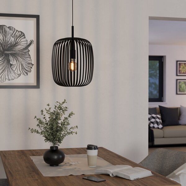 EGLO Lampă suspendată Romazzina, negru, Ø 33 cm, metal, E27, reglabil, Negru, Camera de zi / sufragerie, Metal, Modern