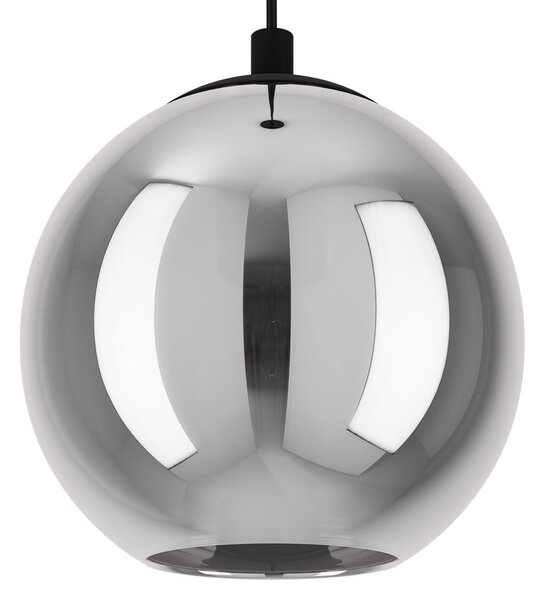 EGLO Lampă suspendată Ariscani, gri fumuriu, lungime 77 cm, 3 becuri din sticlă E27, reglabil, Negru, Camera de zi / sufragerie, Sticlă, Modern, glob