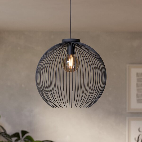 EGLO Lampă suspendată VENEZUELA, negru, Ø 40 cm, metal, E27, reglabil, Negru, Camera de zi / sufragerie, Metal, Modern