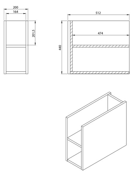 Sapho Sapho, dulap LOREA cu chiuveta dubla 161x46x51,5cm (70+20+70cm), alb mat, LE070-3131-07
