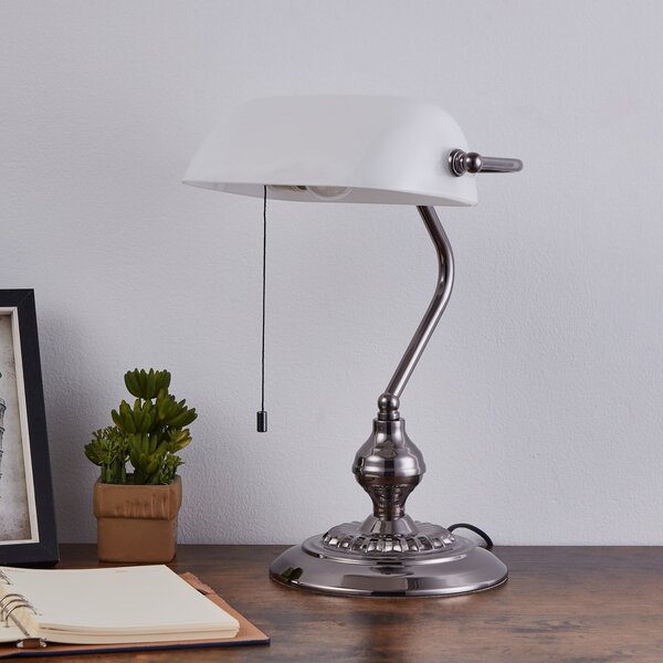 EGLO Lampa de masă BANKER, culoare nichel, înălțime 39 cm, metal/sticlă, Metalic, Camera de zi / sufragerie, Metal, Antichitate