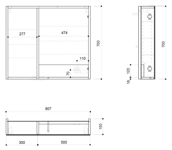 Sapho Sapho, galerie LINEX cu iluminare LED, 80x70x15cm, alb, LX080-0030