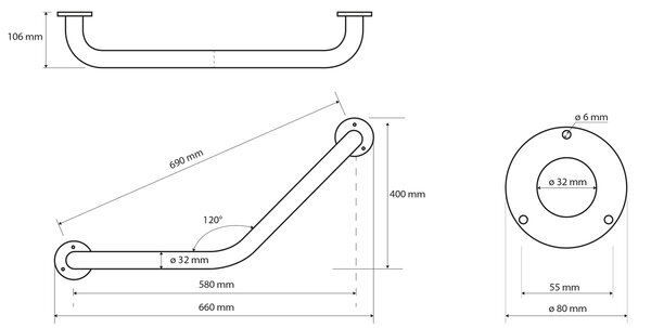 Sapho Sapho, mâner 120° 400/400mm, alb, XH501W